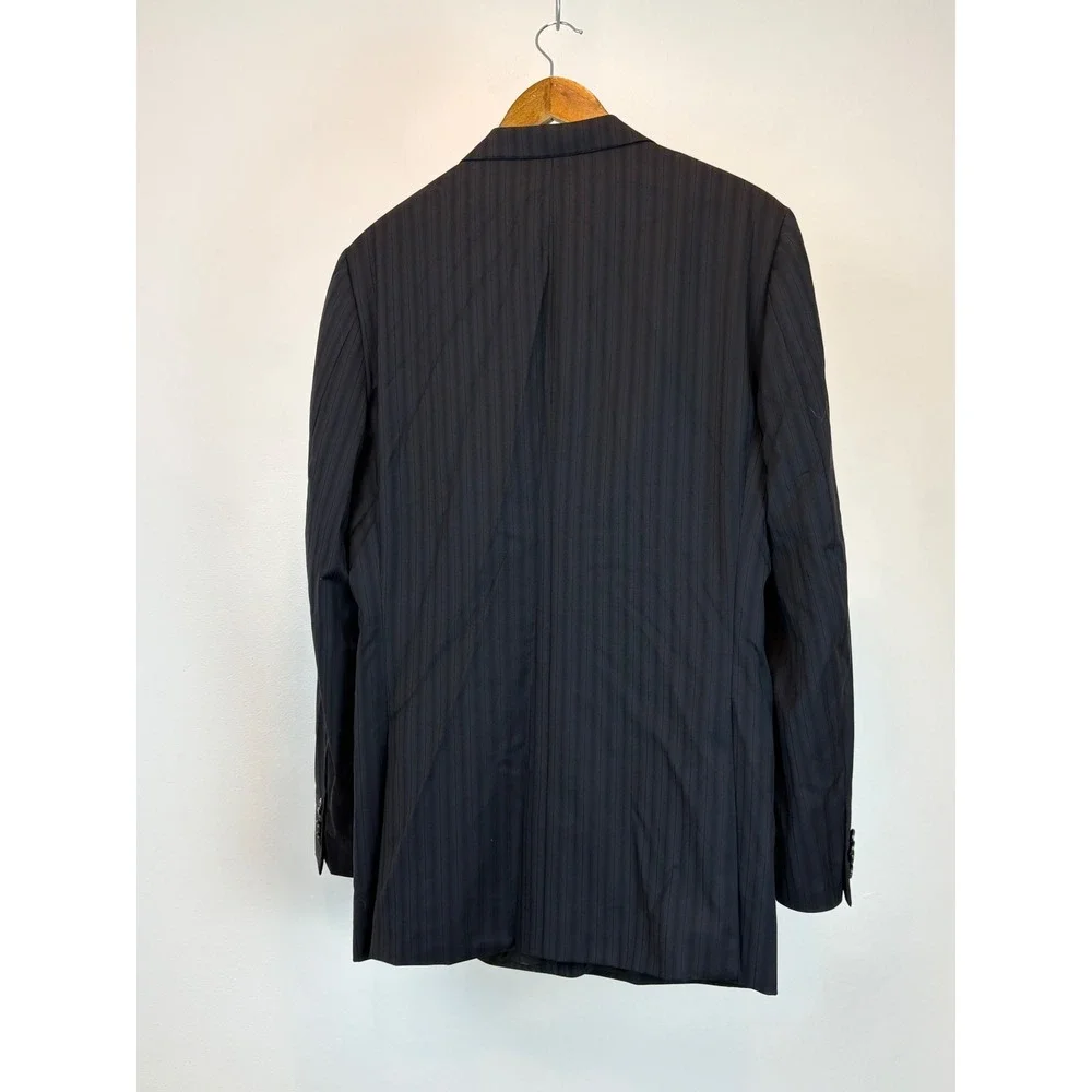 Zegna Blazer Suit Jacket Mens 52 L Navy Blue Pinstripe Wool Italy City Luxury